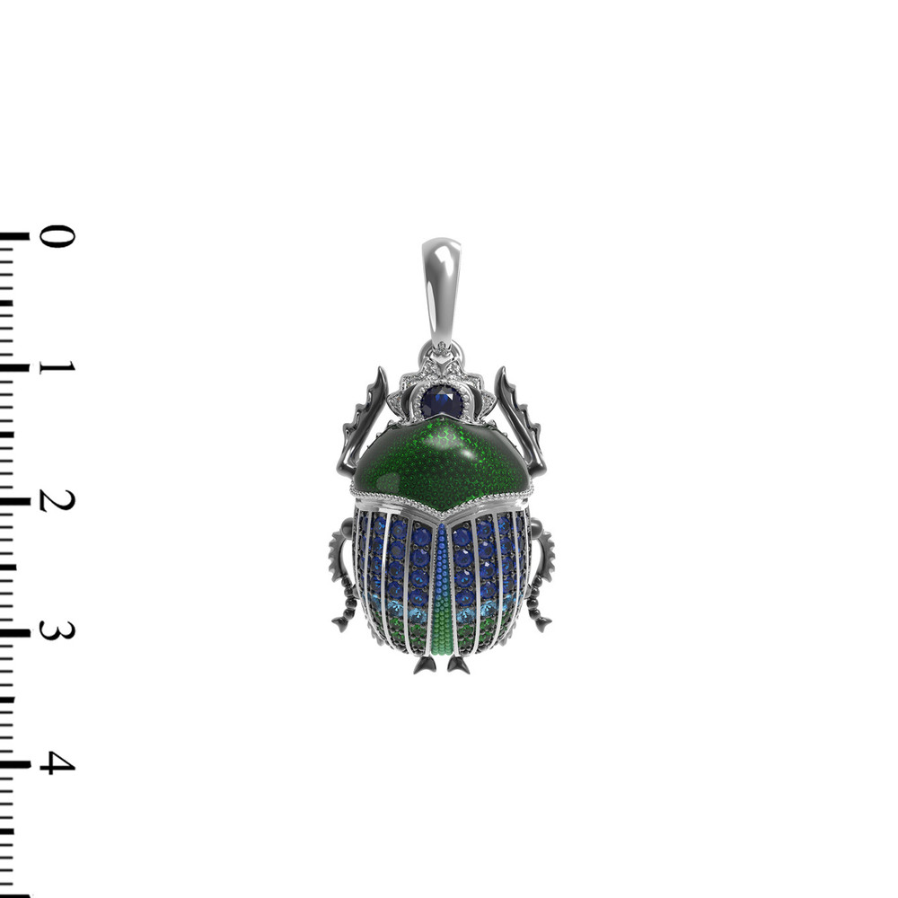 Подвеска из белого золота c эмаль , фианитом и сапфиром