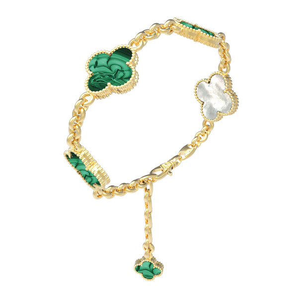 Браслет из лимонного золота c малахитом и перламутром
