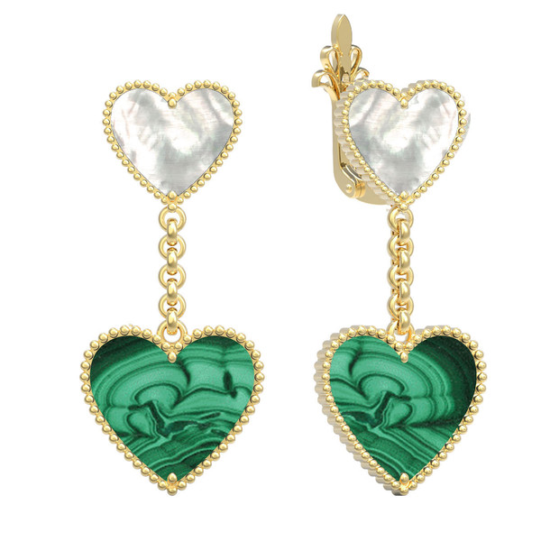 Серьги из лимонного золота c малахитом и перламутром