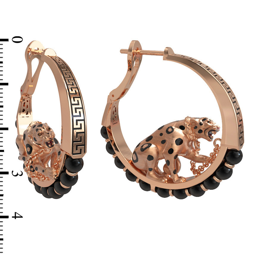 Серьги из золота c эмалью и ониксом