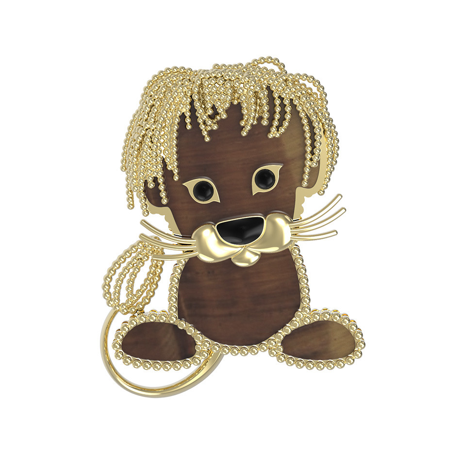 Брошь из лимонного золота c эмаль и тигровым глазом