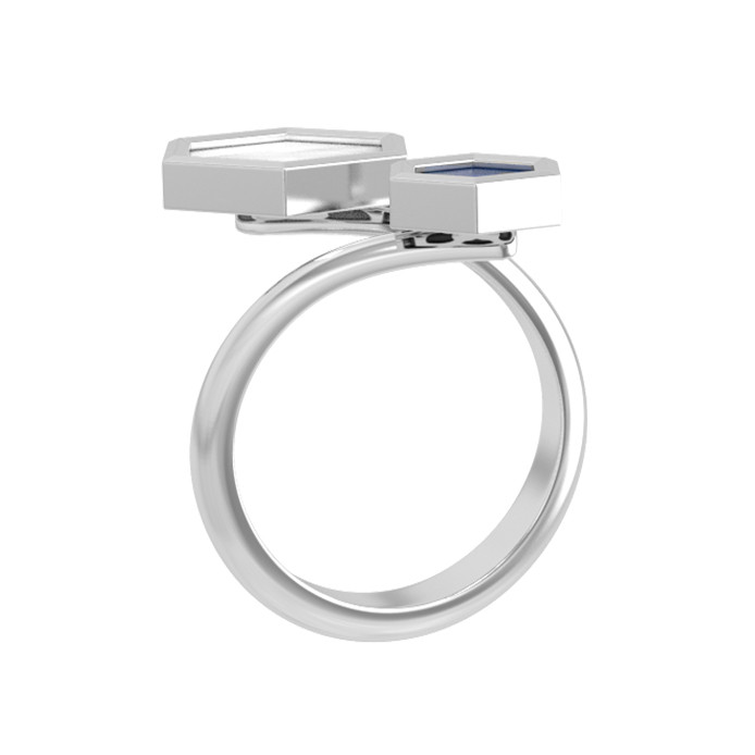 Кольцо из белого золота c лазуритом и перламутром