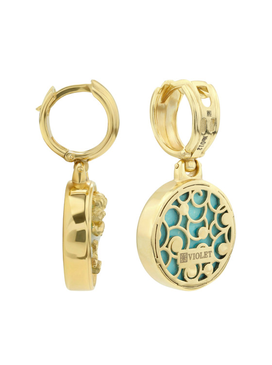 Серьги из лимонного золота c бирюзой и перламутром