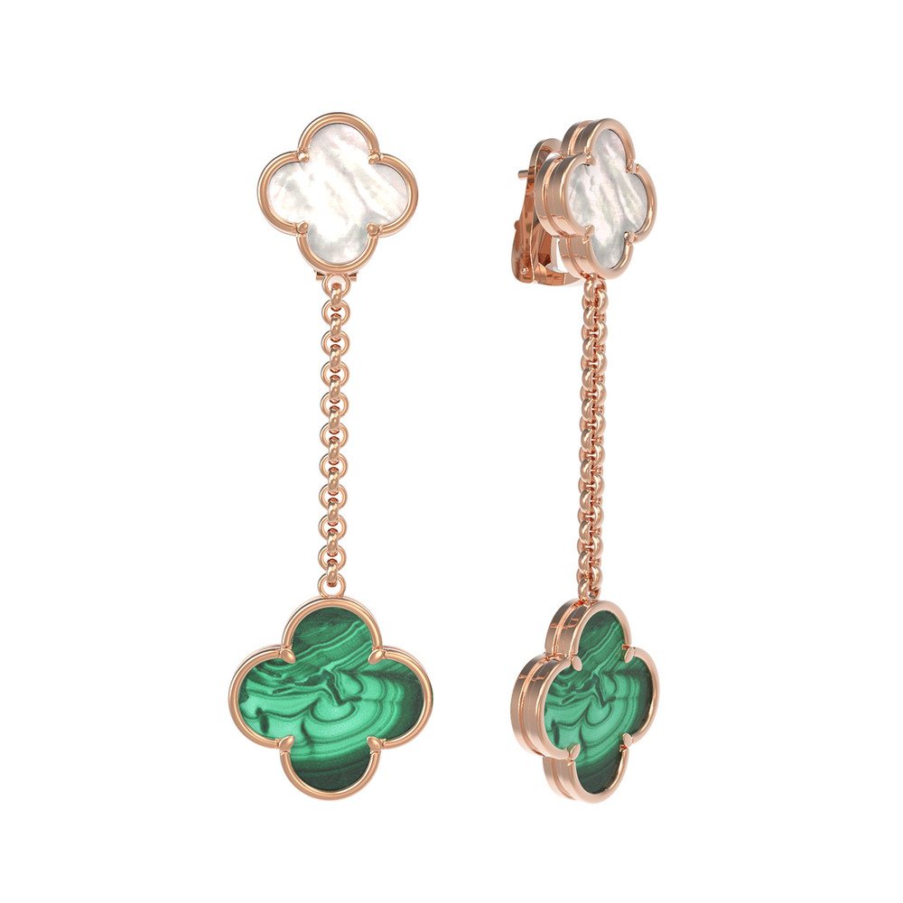 Серьги из золота c малахитом и перламутром