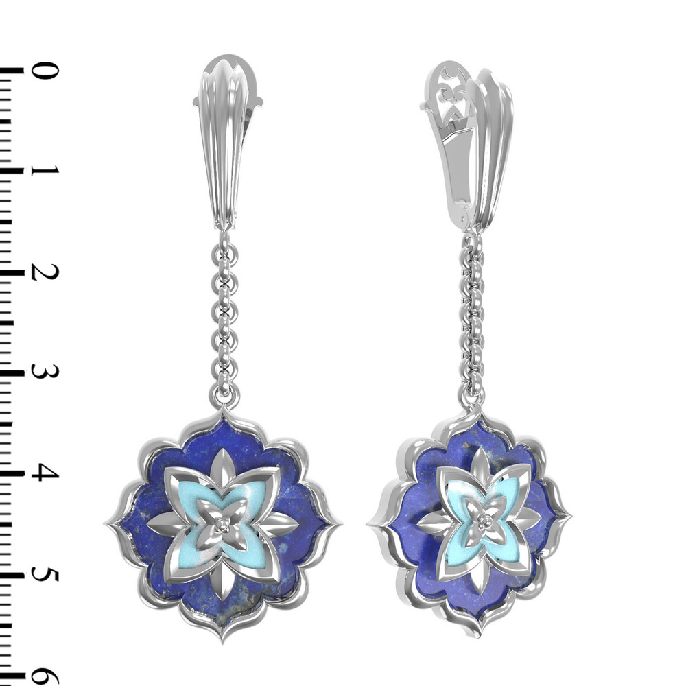 Серьги из белого золота c бирюзой и лазуритом