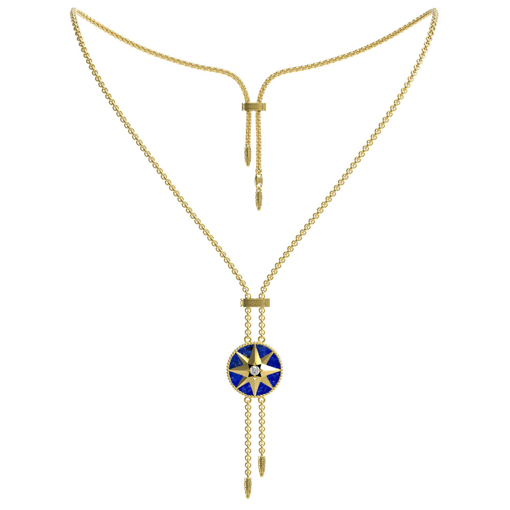 Колье из лимонного золота c фианитом, лазуритом и перламутром