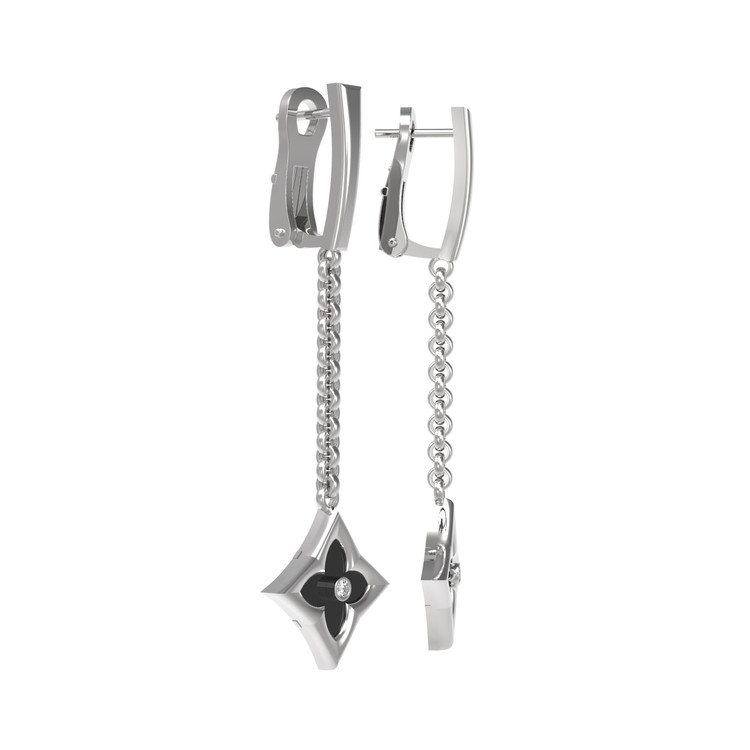 Серьги из белого золота c бриллиантами и ониксом