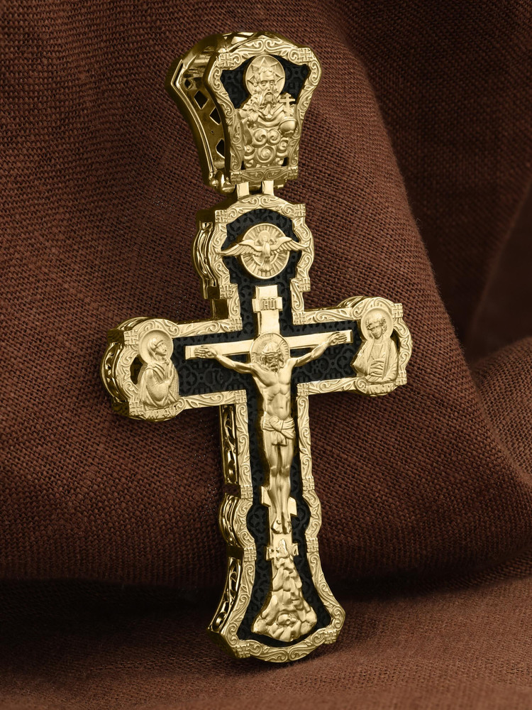 Крест из лимонного золота 585 пробы c эбеновым деревом