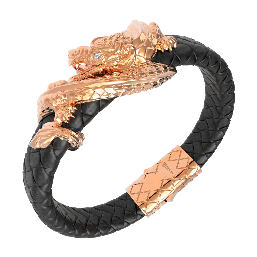 Браслет из золота c бриллиантами и кожаным шнурком