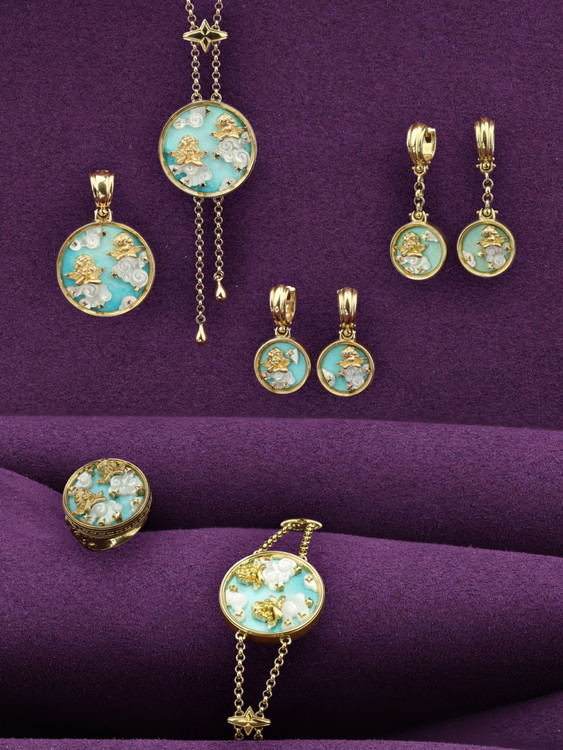 Подвеска из лимонного золота c бирюзой и перламутром