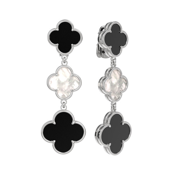 Серьги из белого золота c ониксом и перламутром