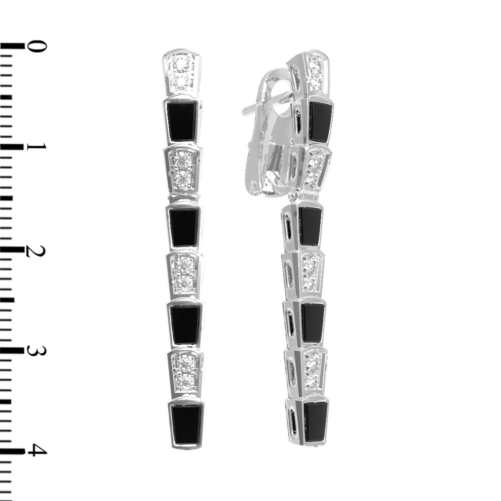 Серьги из белого золота c бриллиантами и ониксом