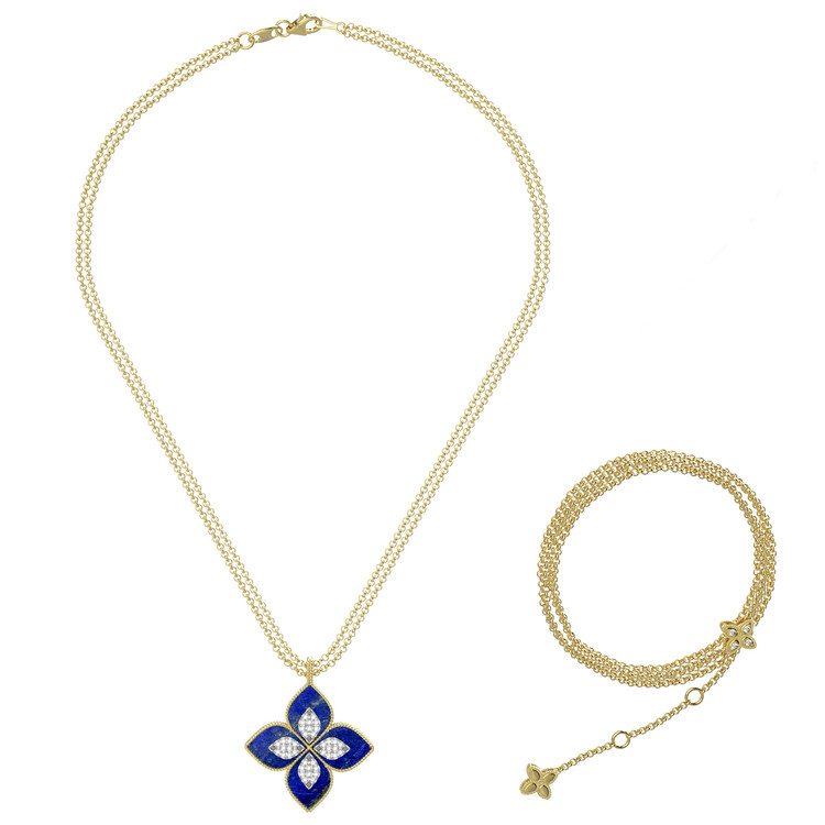 Колье из лимонного золота c бриллиантами и лазуритом