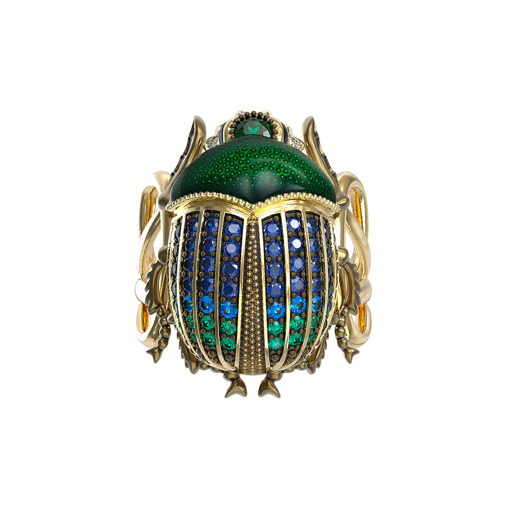 Кольцо из лимонного золота c эмаль , фианитом и турмалином