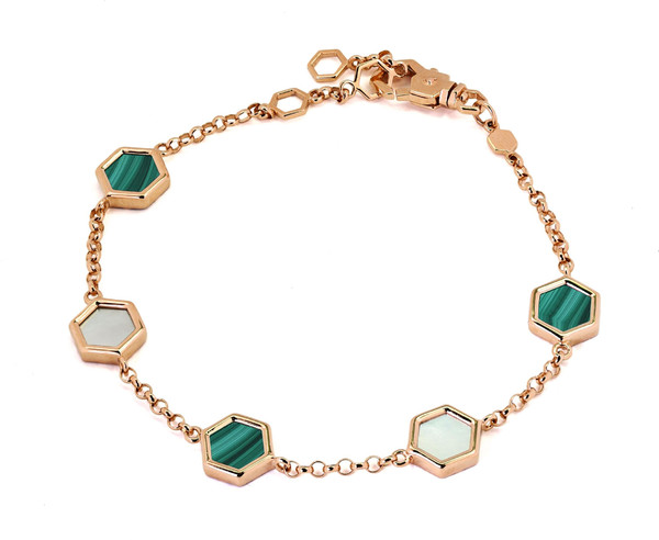 Браслет из золота c малахитом и перламутром