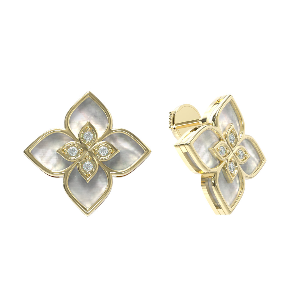 Серьги из лимонного золота c бриллиантами и перламутром