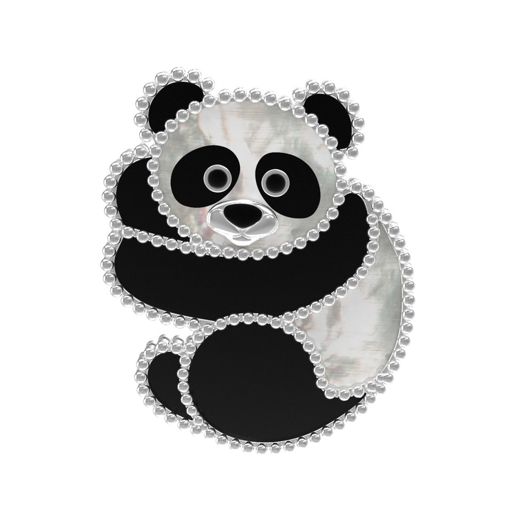 Брошь из белого золота c эмаль , ониксом и перламутром