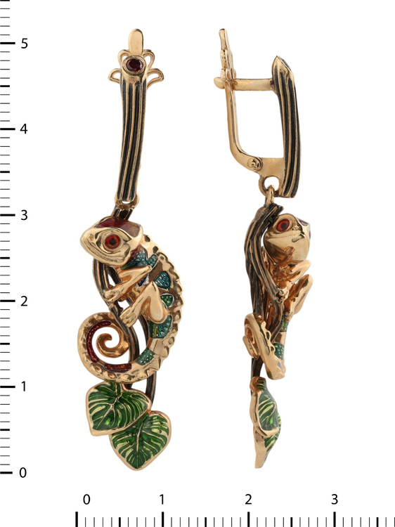 Серьги из золота c эмаль и гранатом