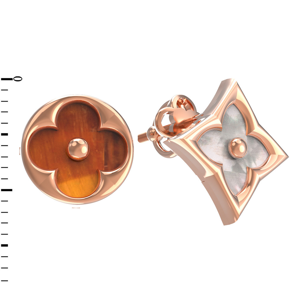 Серьги из золота c тигровым глазом и перламутром