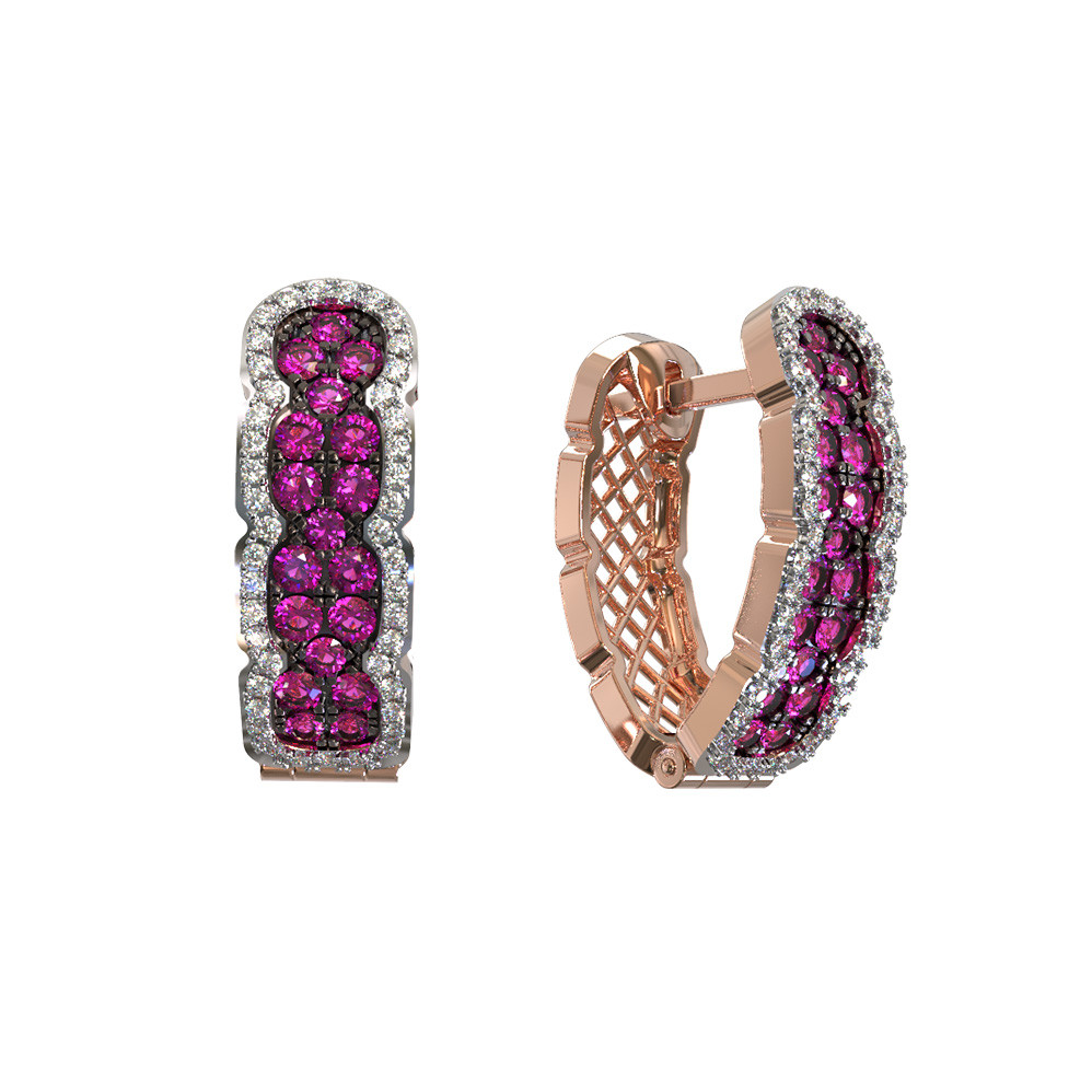 Серьги из золота c бриллиантами и рубином