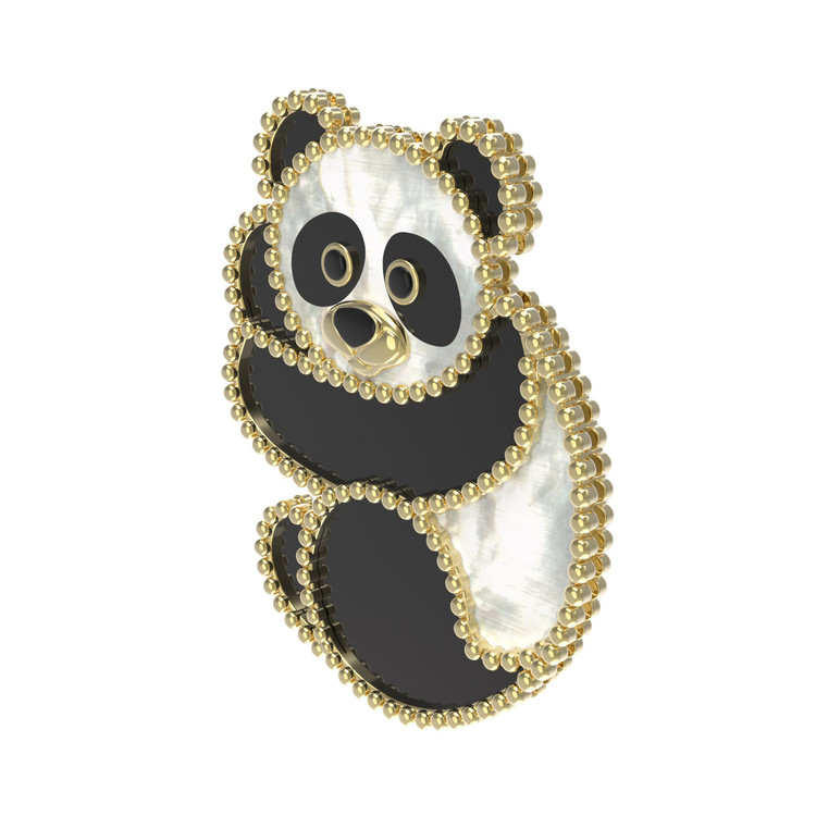 Брошь из лимонного золота c эмаль , ониксом и перламутром