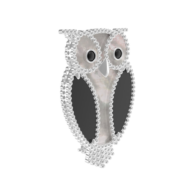 Брошь из белого золота c эмаль , ониксом и перламутром