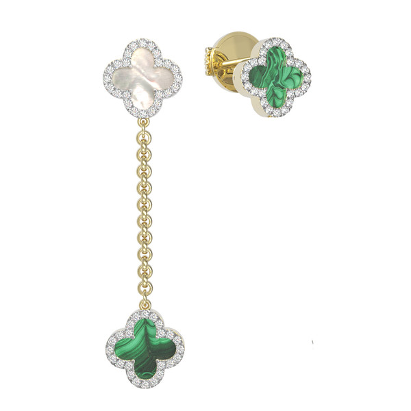 Серьги из лимонного золота c бриллиантами, малахитом и перламутром