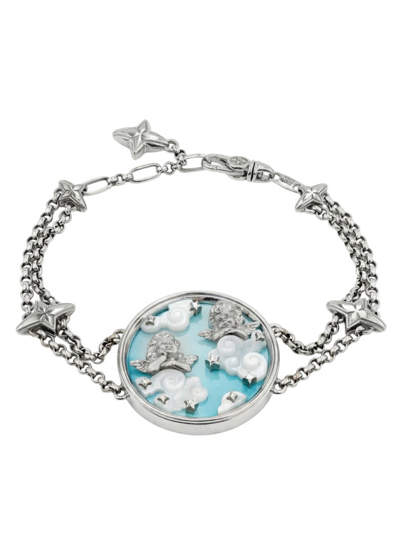 Браслет из белого золота c бирюзой и перламутром