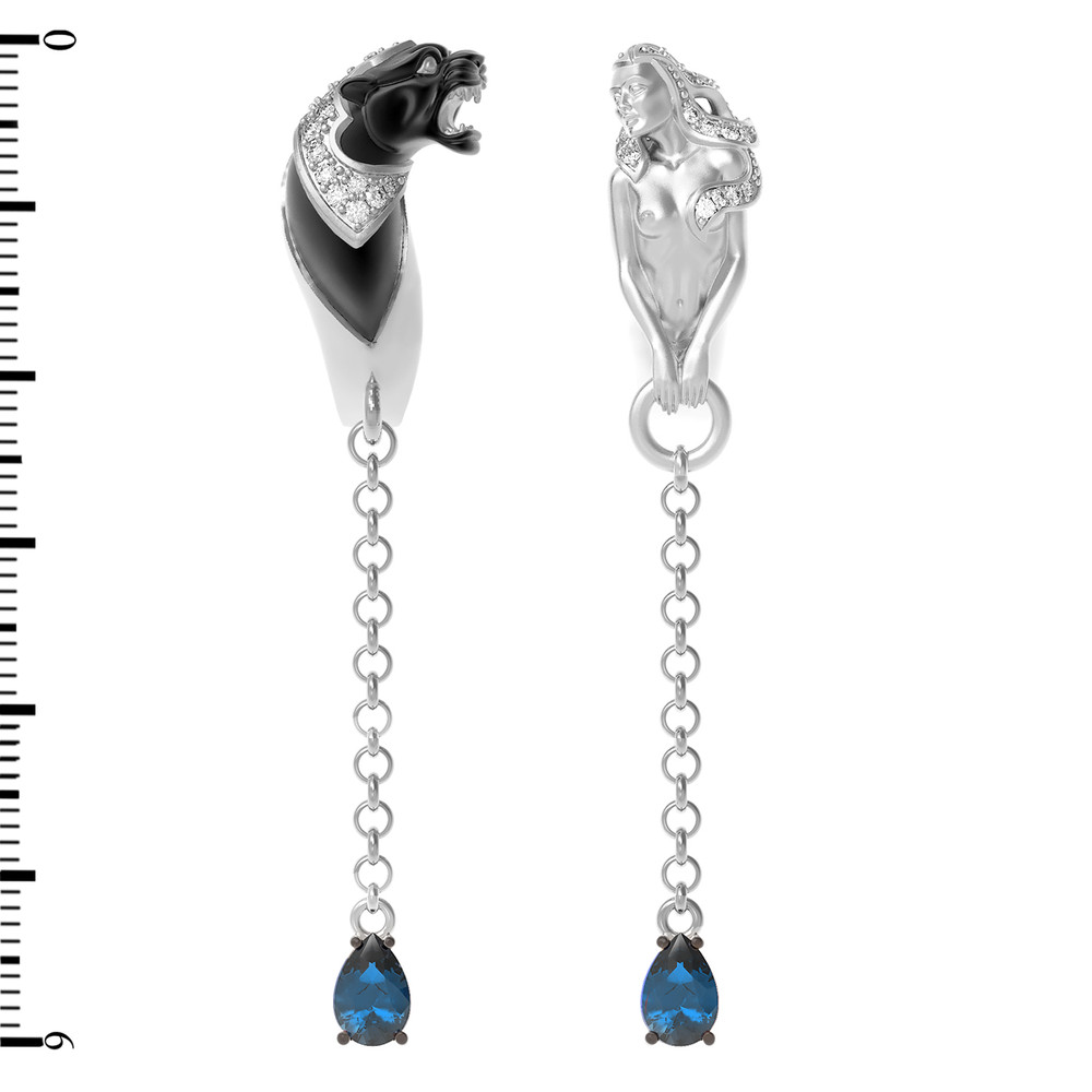 Серьги из белого золота c фианитом и топазом London