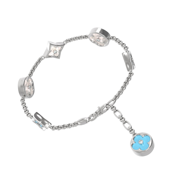 Браслет из белого золота c бриллиантами, бирюзой и перламутром