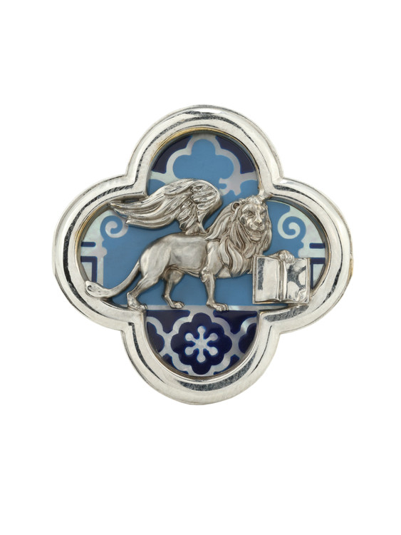 Кольцо из белого золота c эмаль и перламутром