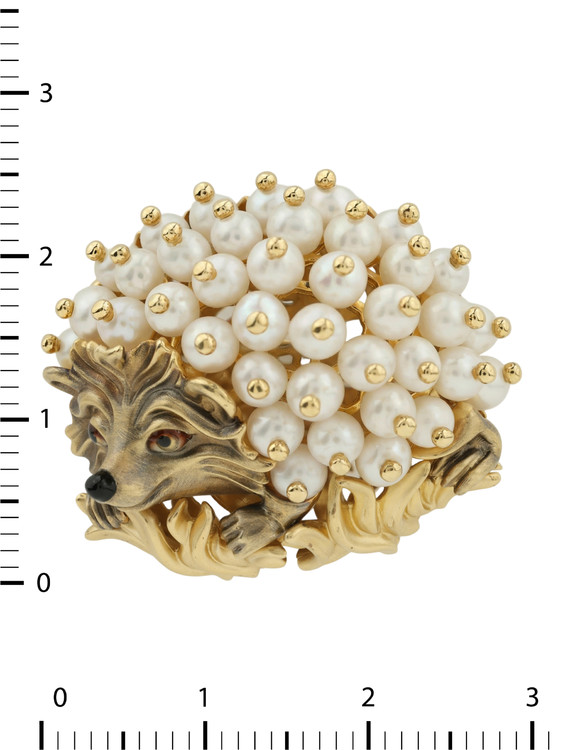 Брошь из лимонного золота c эмаль и жемчугом