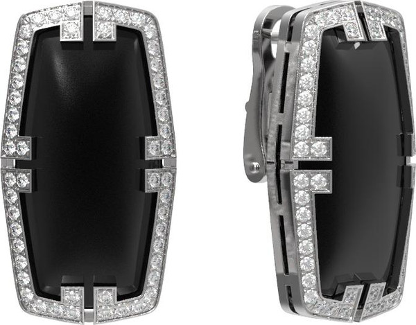 Серьги из белого золота c бриллиантами, рубином и ониксом