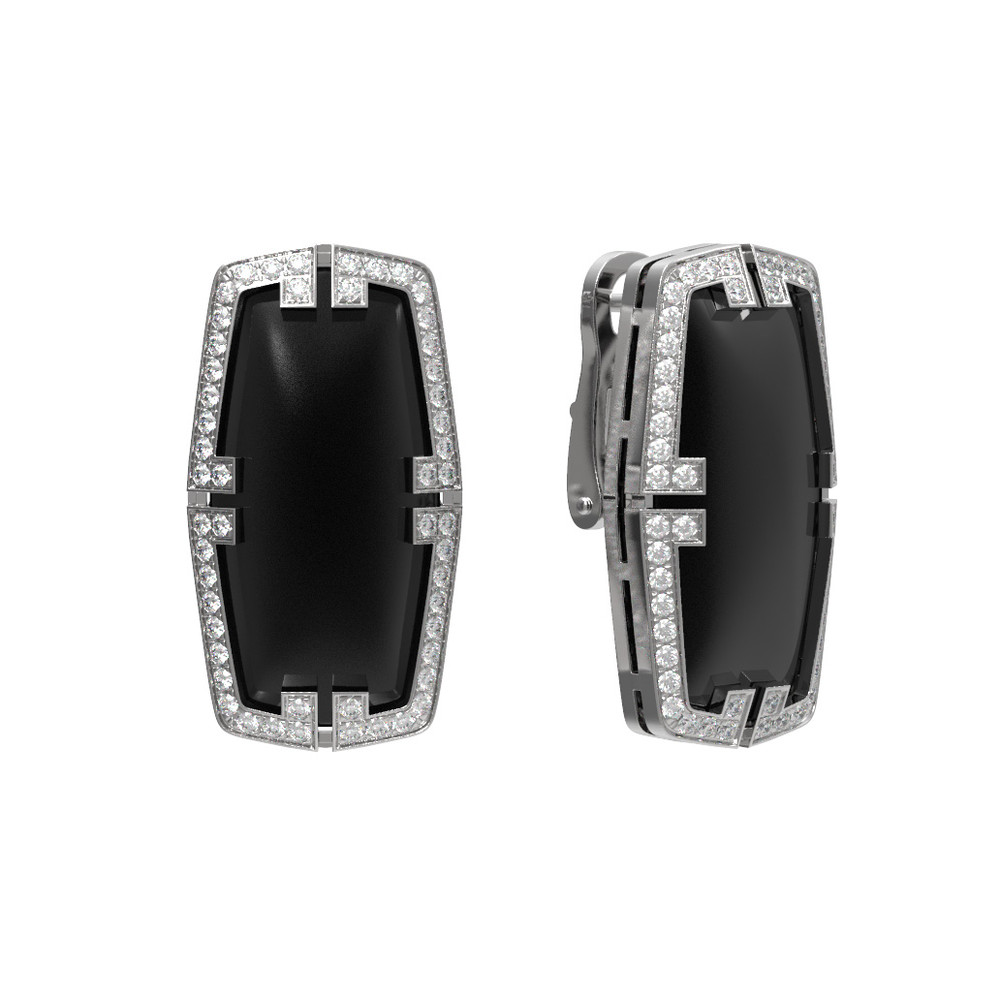 Серьги из белого золота c бриллиантами, рубином и ониксом