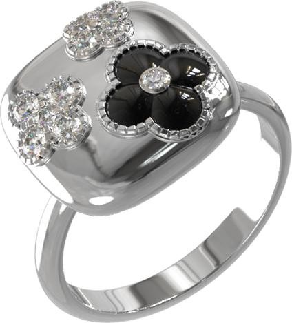 Кольцо из белого золота c бриллиантами и ониксом