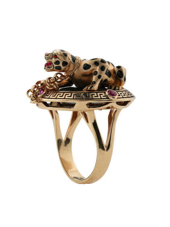 Кольцо из золота c эмаль , ониксом и рубином