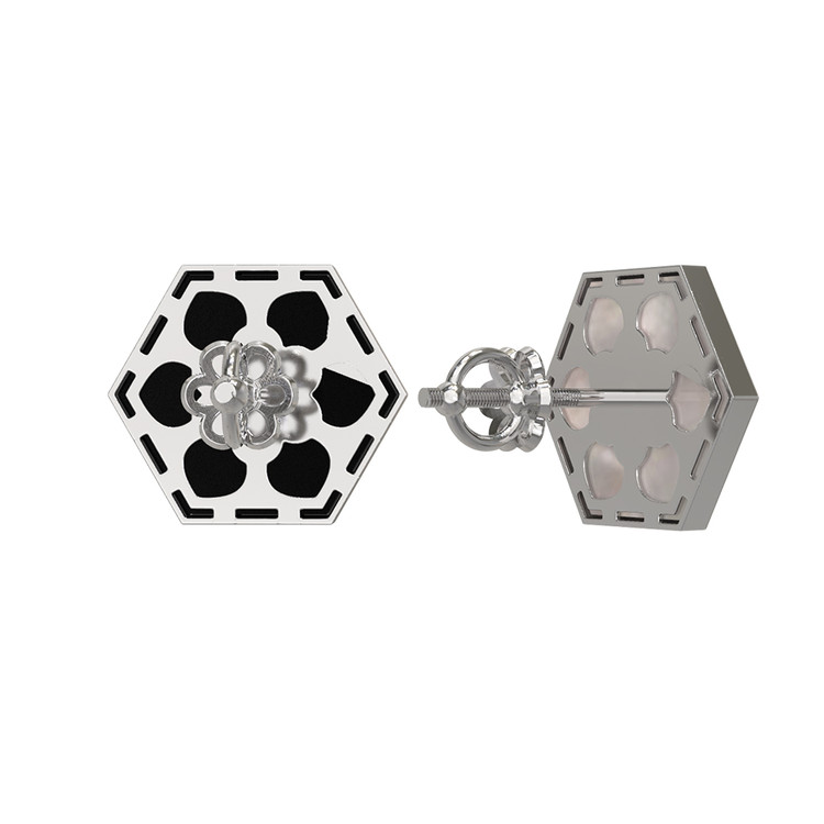 Серьги из белого золота c ониксом и перламутром