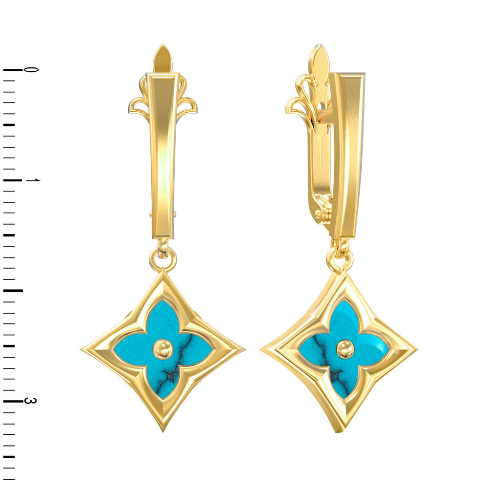 Серьги из лимонного золота c бирюзой