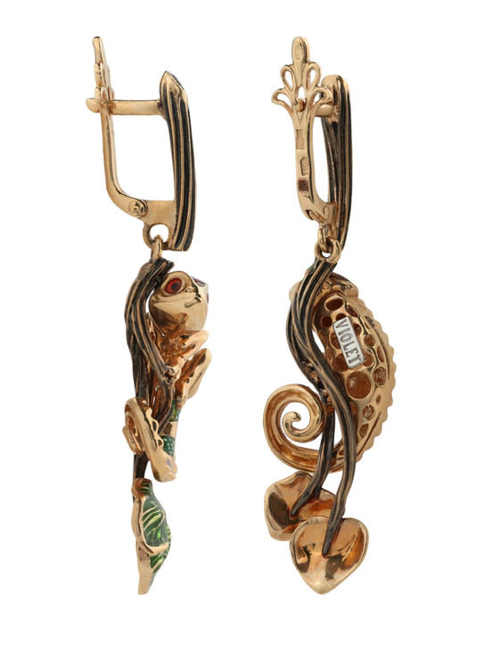 Серьги из золота c эмаль и гранатом