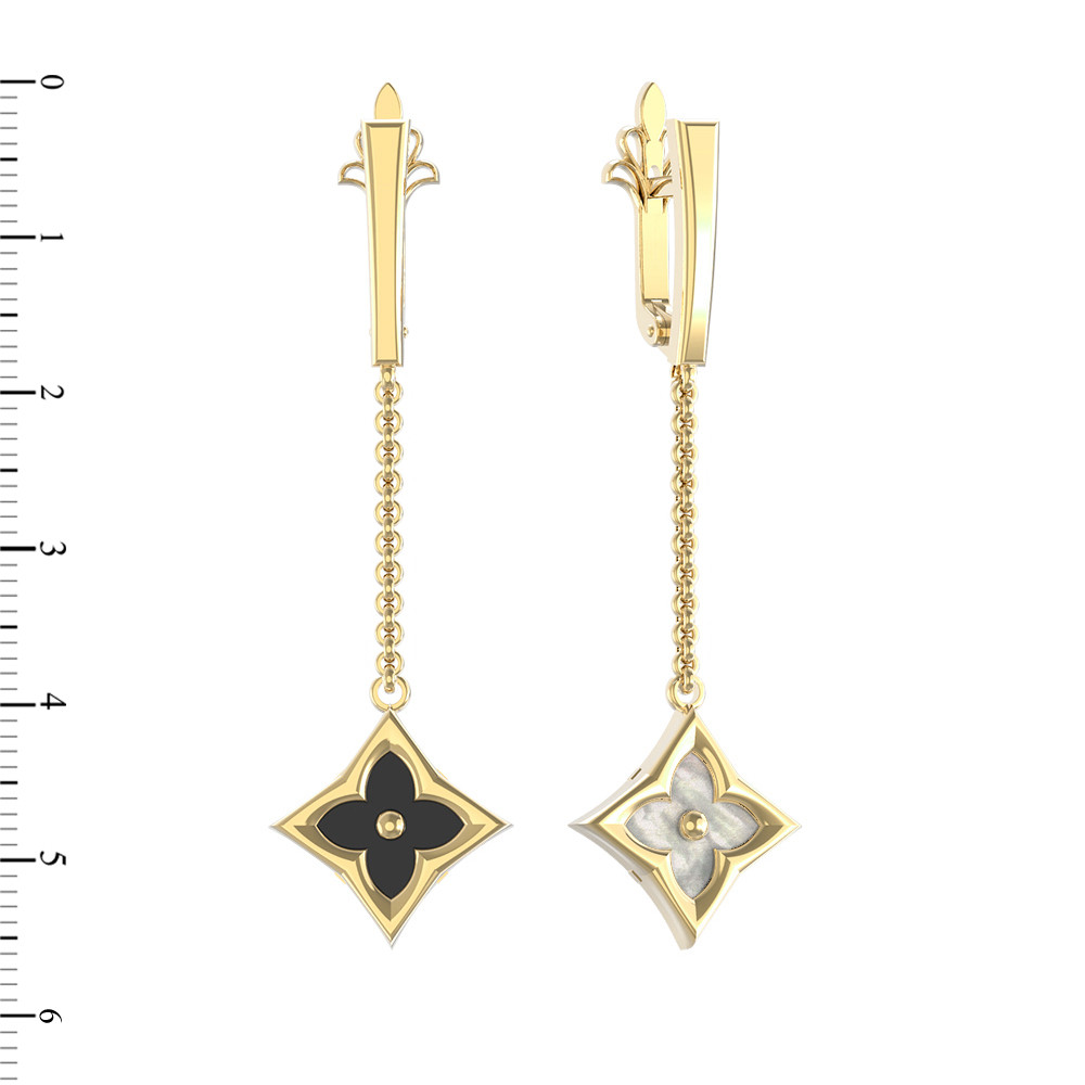 Серьги из лимонного золота c ониксом и перламутром