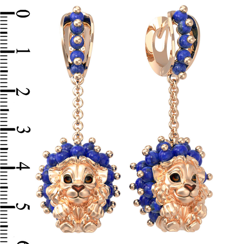 Серьги из золота c эмаль и лазуритом