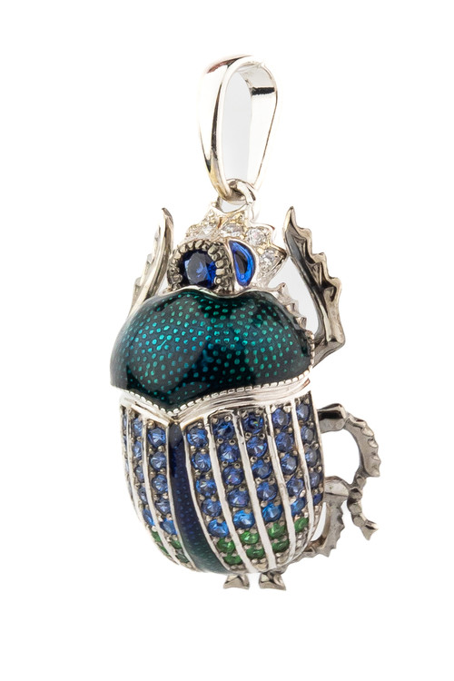 Подвеска из белого золота c эмаль , фианитом и сапфиром