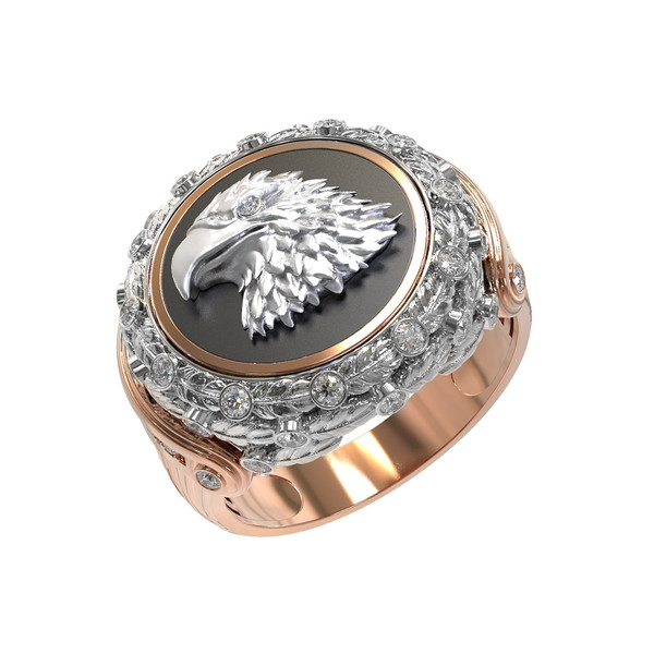 Кольцо из золота c бриллиантами и ониксом