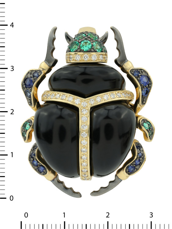 Подвеска из лимонного золота c бриллиантами, сапфиром, изумрудом, ониксом и изумрудом