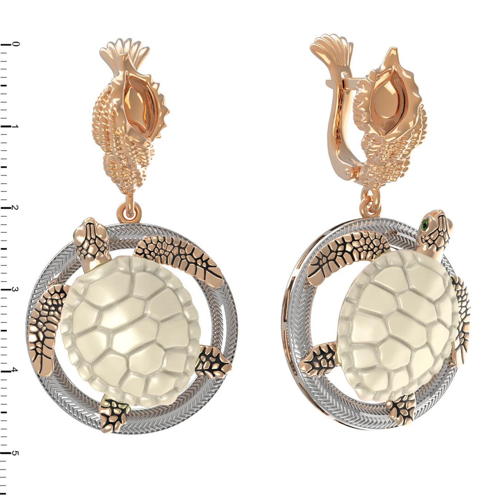 Серьги из золота c эмалью и бивнем мамонта