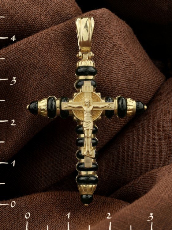 Крест из лимонного золота c ониксом