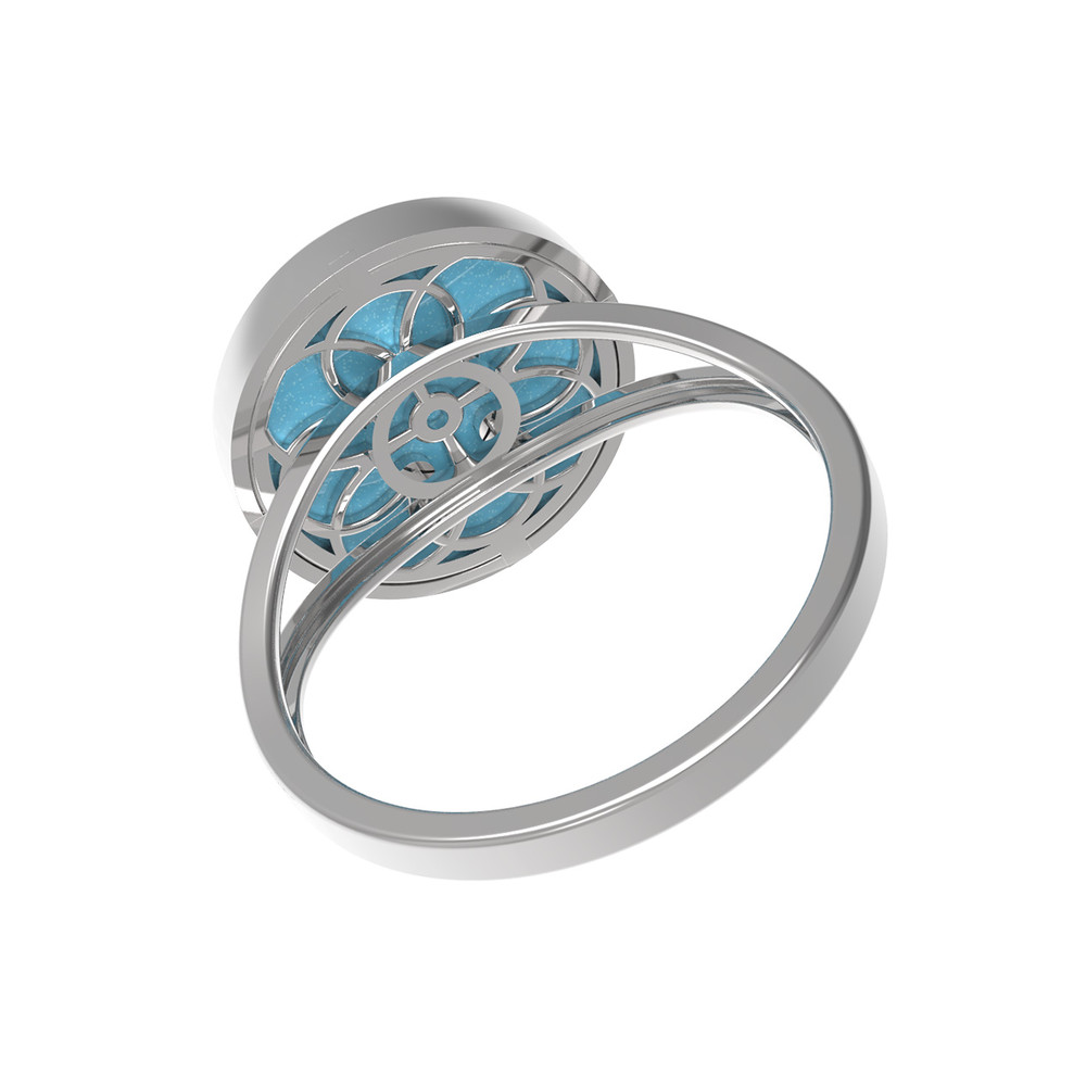 Кольцо из белого золота c бриллиантами и бирюзой