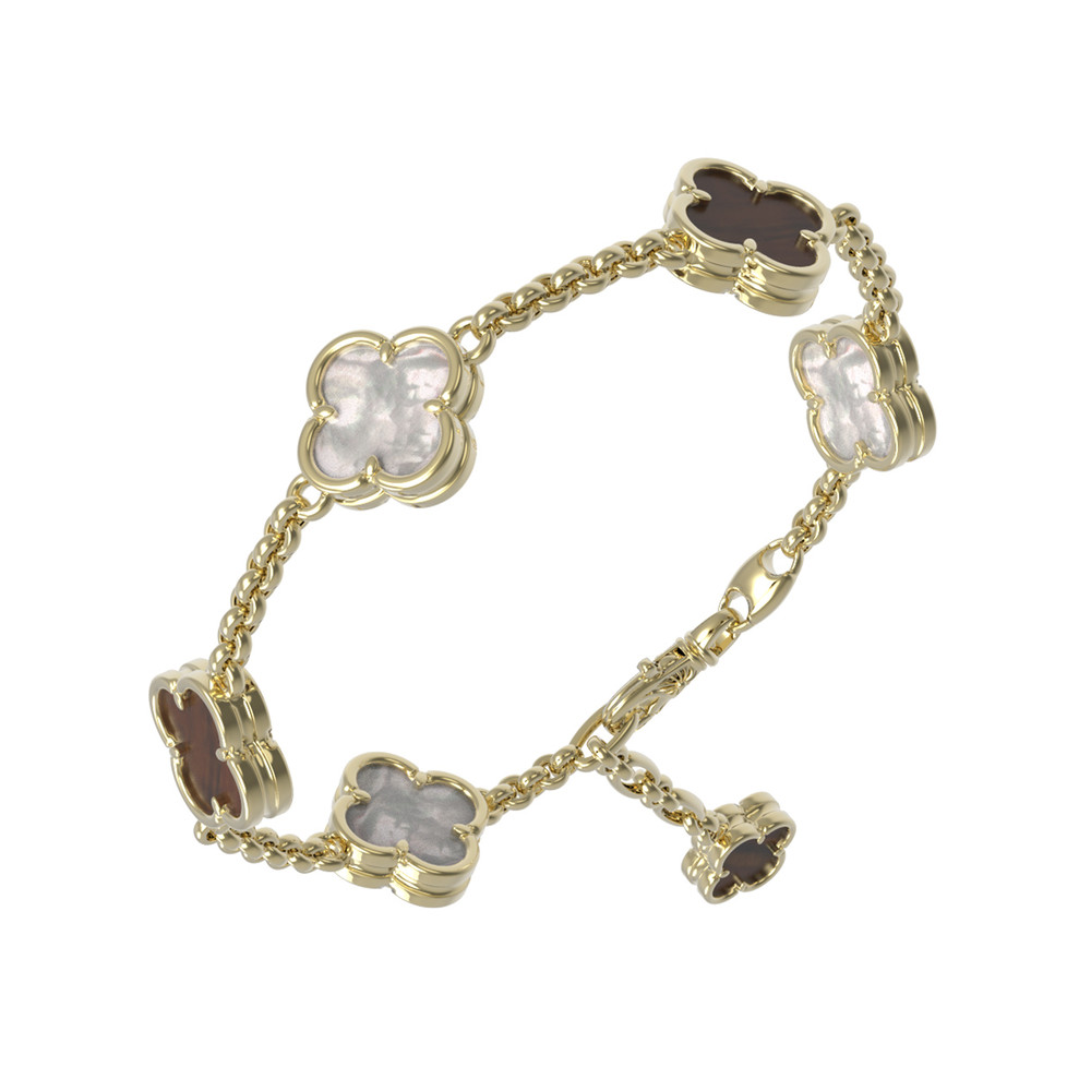 Браслет из лимонного золота c тигровым глазом и перламутром