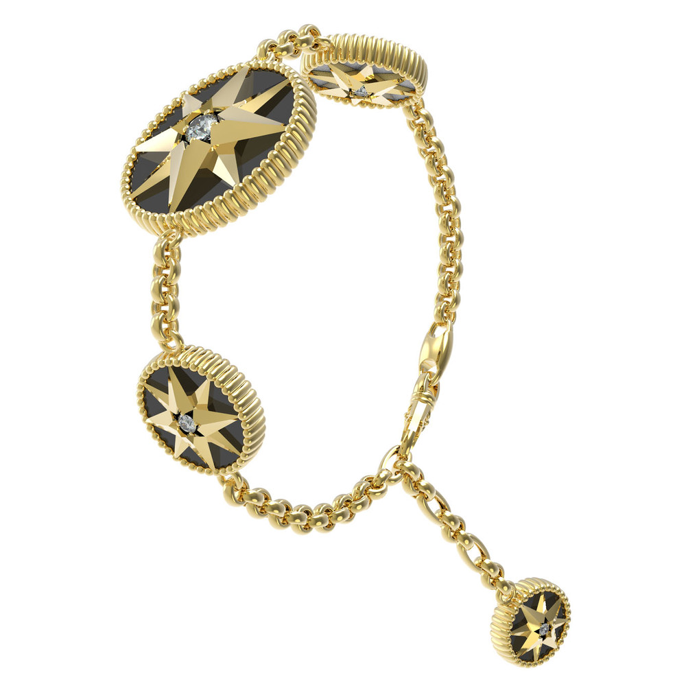 Браслет из лимонного золота c фианитом, ониксом и перламутром