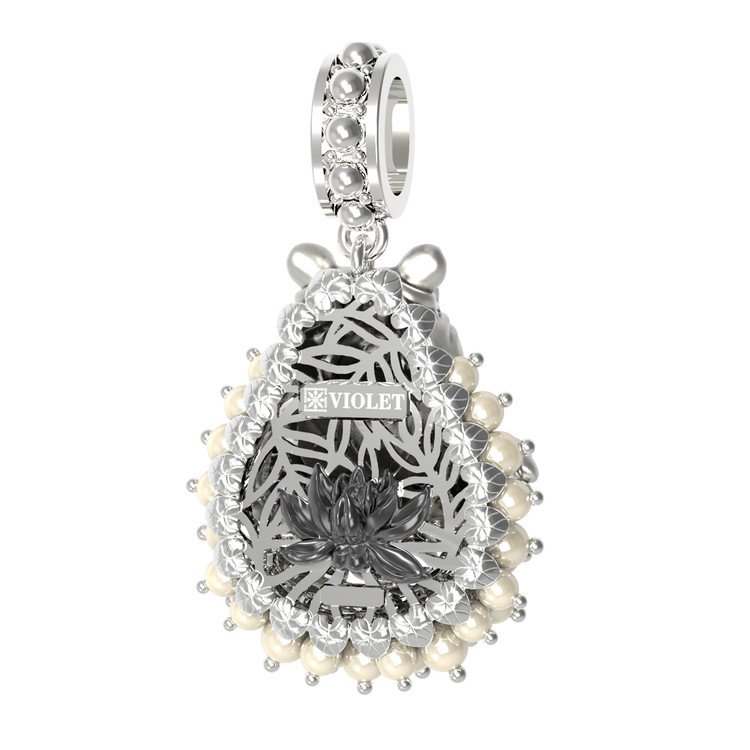 Подвеска из белого золота c эмалью и жемчугом